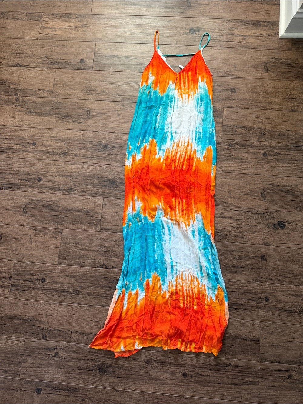 Truth NYC Orange, Teal & White Tie-Dye Spaghetti Strap Maxi Dress
